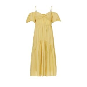Vince‎ Dress Womens 8 Yellow Puff Sleeve Off Shoulder Midi Summer Boho Cotton